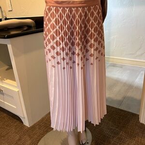 Reiss Pink Pleated A-Line Midi Skirt for Cocktail